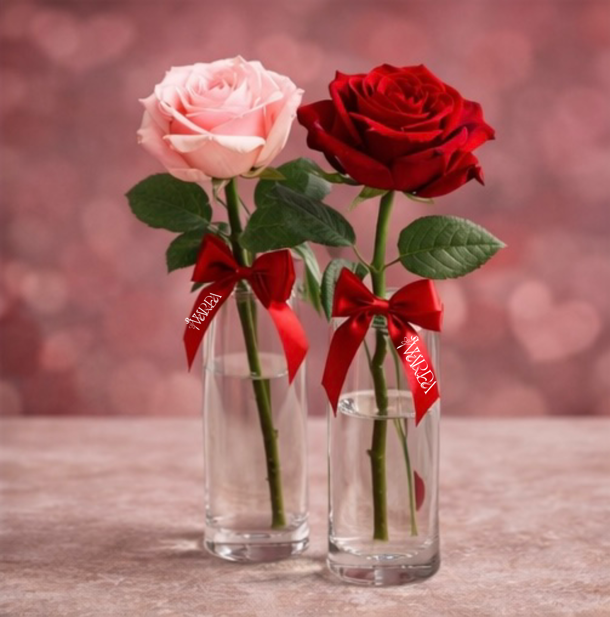 Twin Roses in Glass Vases